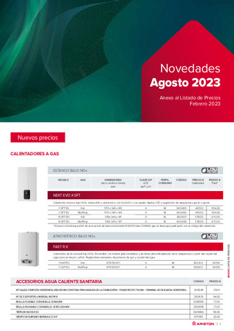 ARISTON ANEXO TARIFA AGOSTO 2023