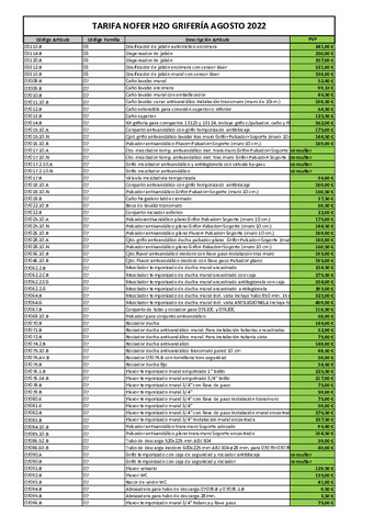 NOFER H2O TARIFA 01.09.2022