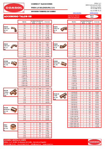 COASOL Tarifa ACCESORIO Talos XS Marzo 2024