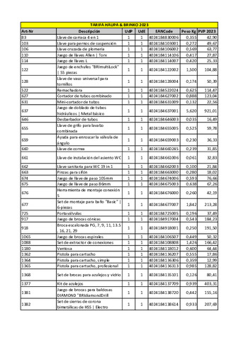 HAUPA: TARIFA PRECIOS_2023