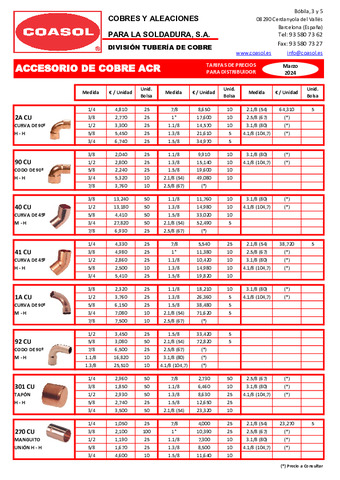 COASOL Tarifa ACCESORIO ACR Marzo 2024