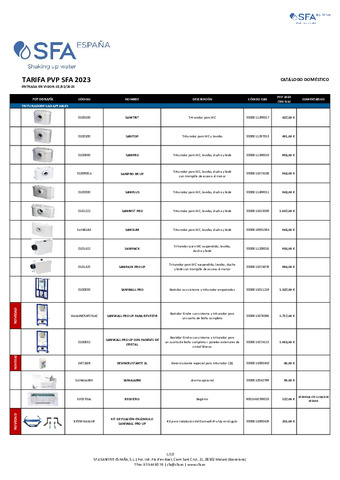SFA TARIFA 2023 SFA CATÁLOGOS DOMÉSTICO Y PROYECTOS